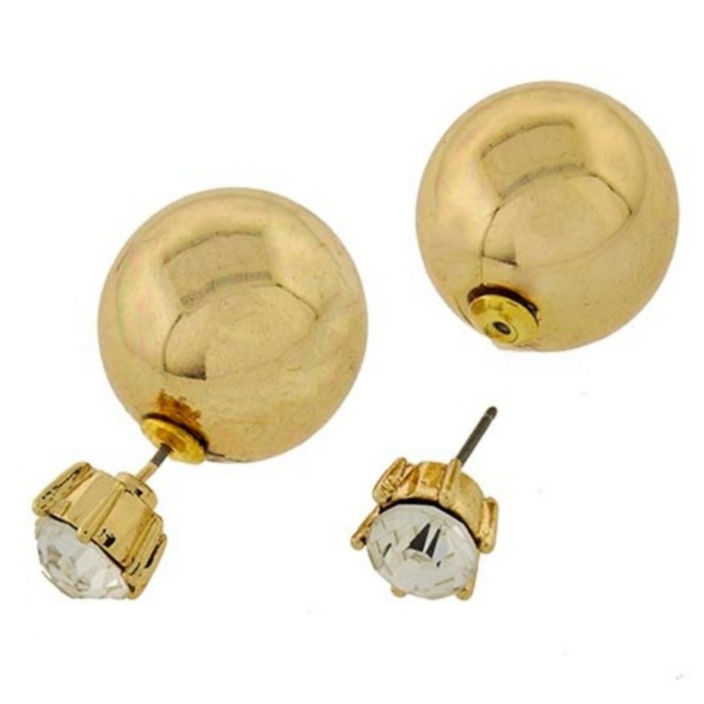 Gold Crystal Ball Double Sided Stud Earrings